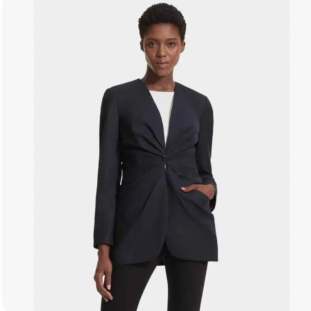 MM Lafleur Carmen Jacket Sharkskin Ink Wool Blend Blazer Size 6‎